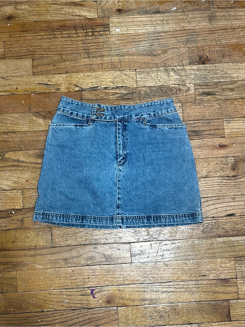 GAP Blue Denim Mini Skirt with Double Button Waist